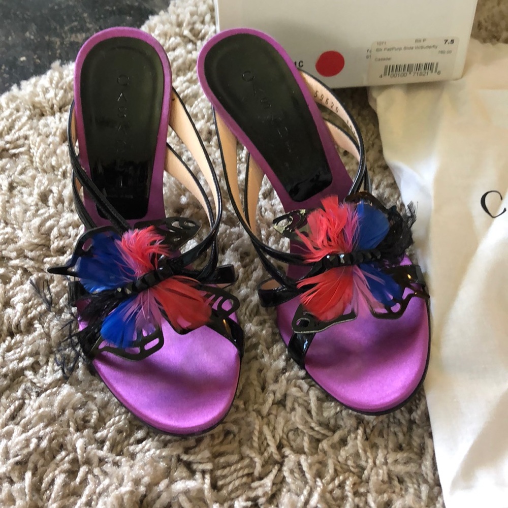 Casadei black and purple butterfly sandal